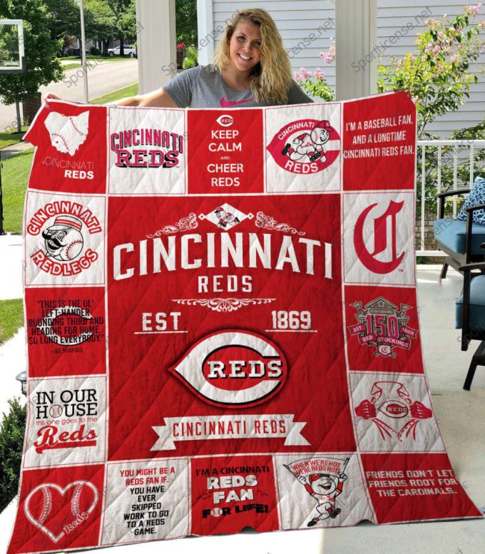 Cincinnati Reds Quilt Blanket For Fans Home Decor Gift