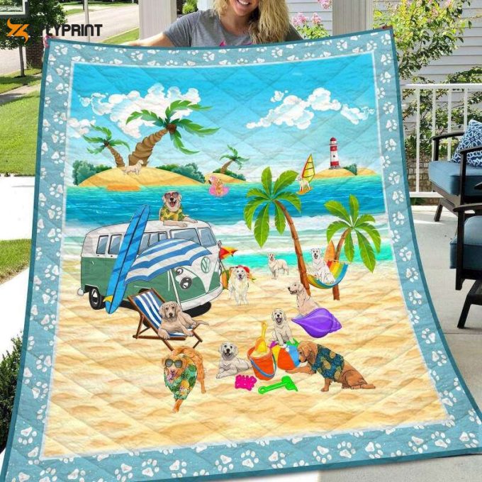 Golden Retriever Going Camping 3D Customized Quilt Blanket