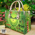 Grinch Custom Name Leather Handbag For Women Gift
