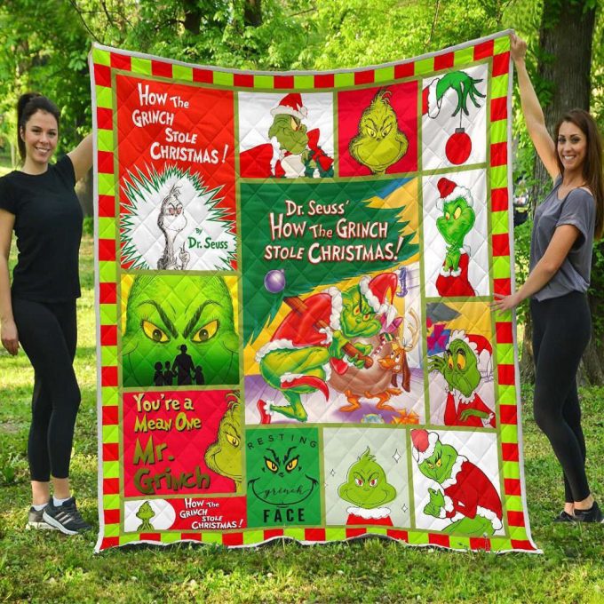 Grinch Quilt Blanket For Fans Home Decor Gift