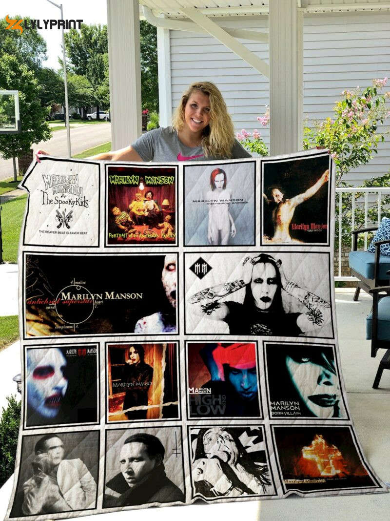 Marilyn Manson Quilt Blanket For Fans Home Decor Gift Marilyn Manson Quilt Blanket For Fans Home Decor Gift