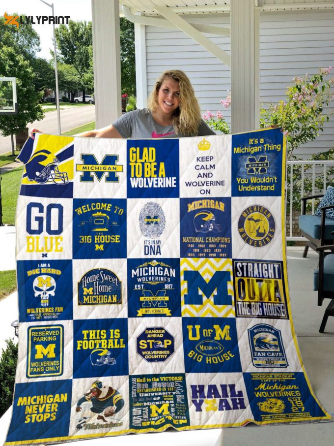 Michigan Wolverines Quilt Blanket For Fans Home Decor Gift