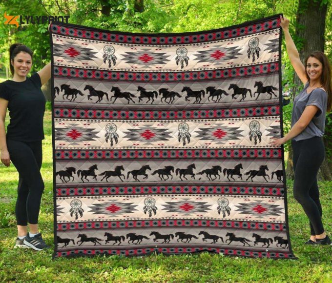 Native 3D Customized Quilt Gray Running Horses