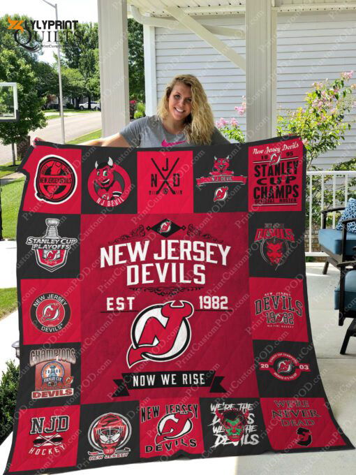 New Jersey Devils Quilt Blanket For Fans Home Decor Gift New Jersey Devils Quilt Blanket For Fans Home Decor Gift