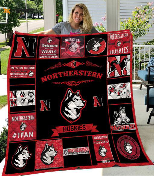 Northeastern Huskies Quilt Blanket For Fans Home Decor Gift Northeastern Huskies Quilt Blanket For Fans Home Decor Gift