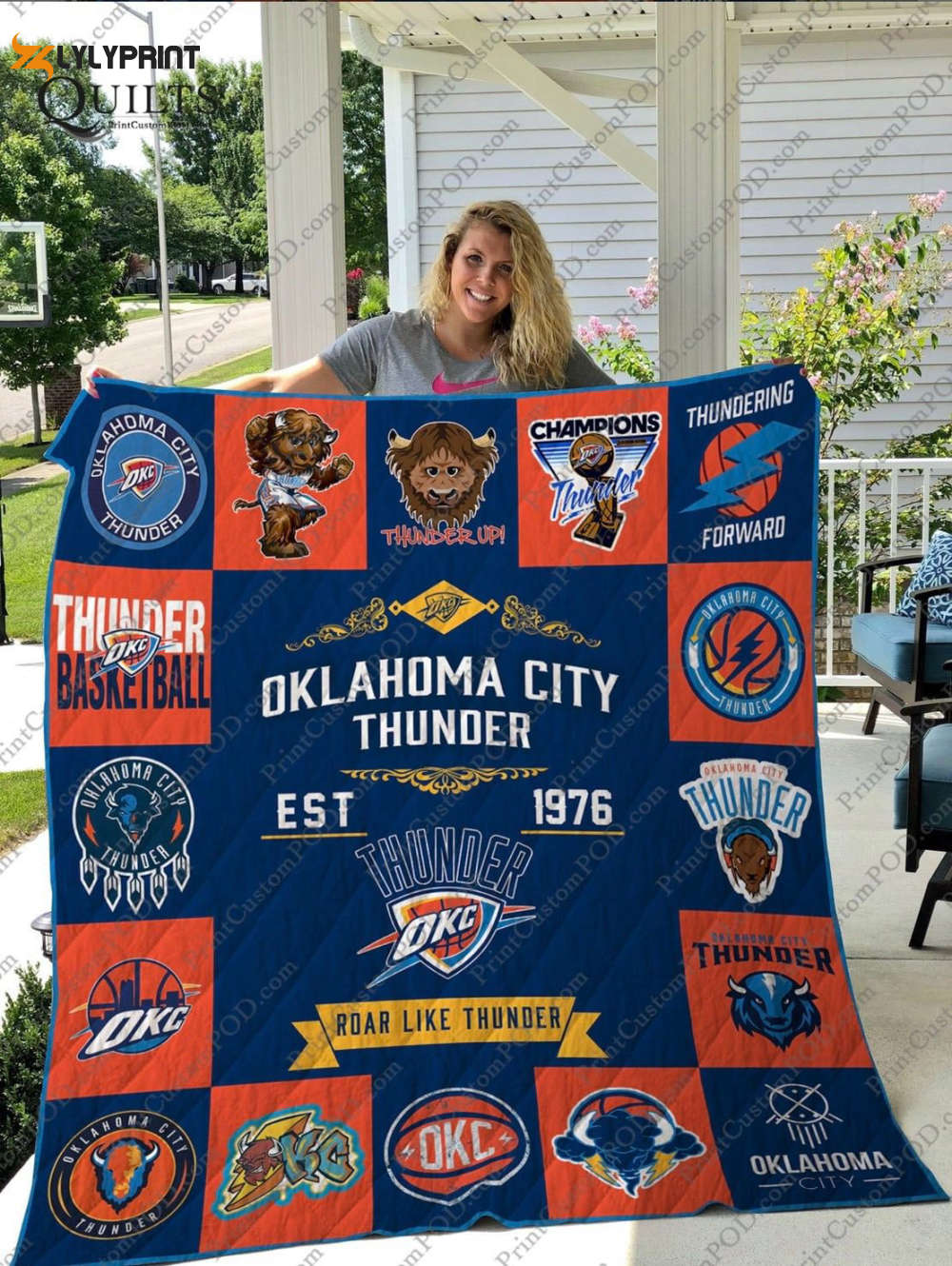 Oklahoma city thunder Quilt Blanket For Fans Home Decor Gift Oklahoma city thunder Quilt Blanket For Fans Home Decor Gift
