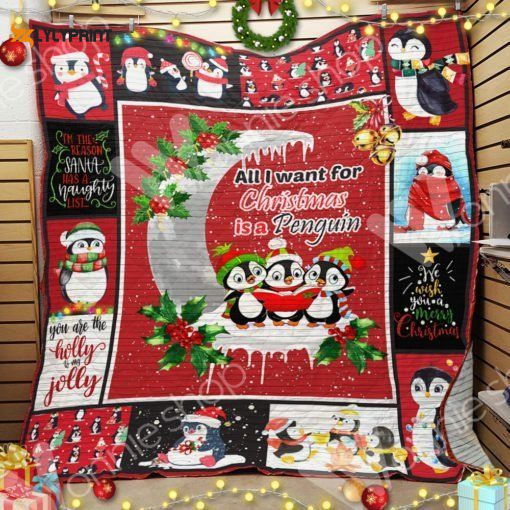 Penguin Christmas 3D Customized Quilt Penguin Christmas 3D Customized Quilt