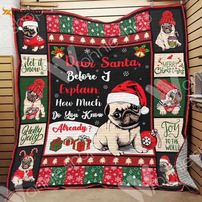 Pug Dog Christmas 3D Customized Quilt