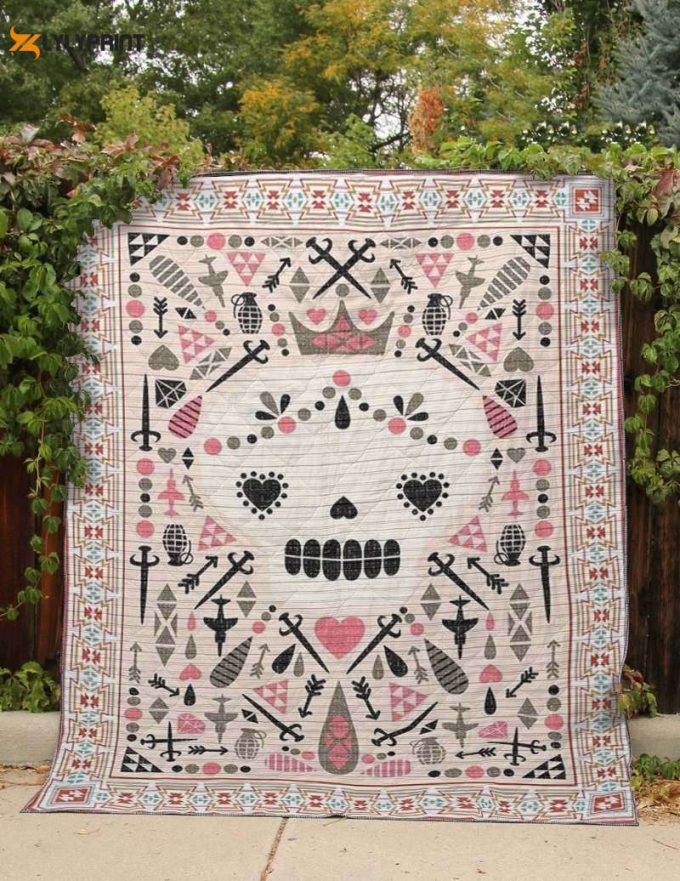 Queen Of Sugar Heart Skull 3D Customized Quilt