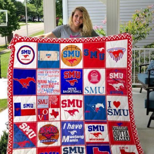 SMU Mustangs Quilt Blanket For Fans Home Decor Gift