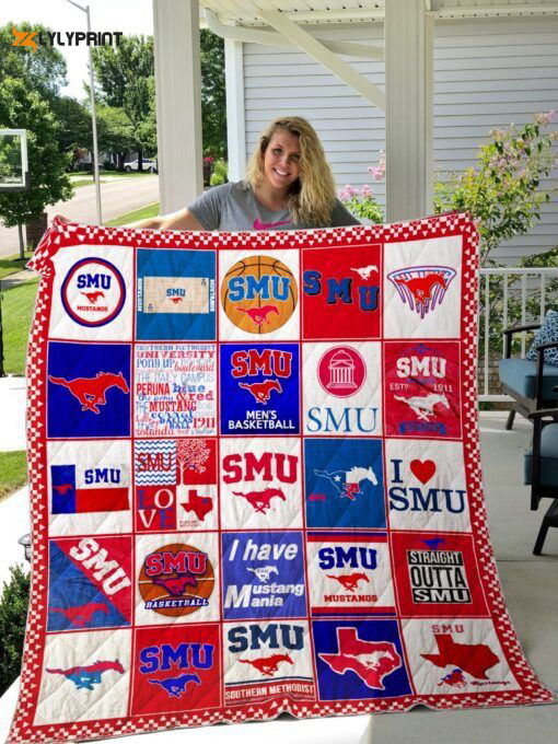 SMU Mustangs Quilt Blanket For Fans Home Decor Gift SMU Mustangs Quilt Blanket For Fans Home Decor Gift