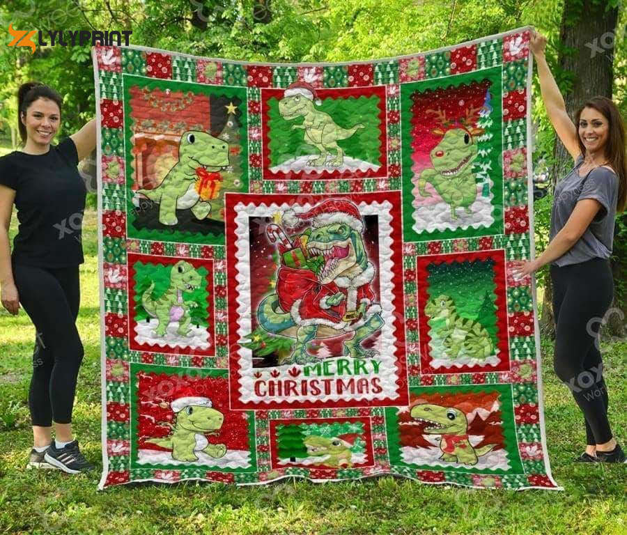 T Rex Xmas Awesome 3D Customized Quilt T Rex Xmas Awesome 3D Customized Quilt