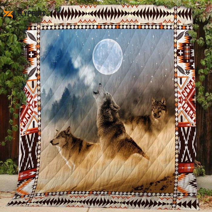 Three Wolves Howling At The Moon 3D Customized Quilt Blanket Three Wolves Howling At The Moon 3D Customized Quilt Blanket