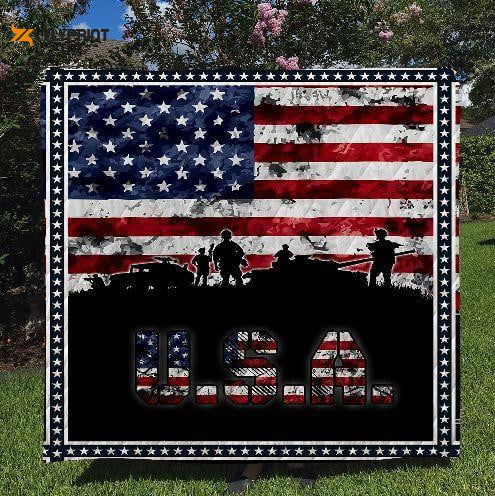 Usa Typography Flag Patriots Custom 3D Customized Quilt Blanket For Fans Home Decor Gift