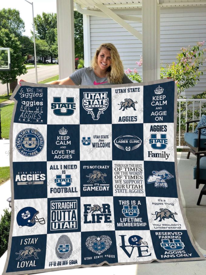 Utah State Aggies Quilt Blanket For Fans Home Decor Gift