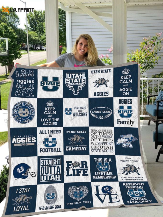 Utah State Aggies Quilt Blanket For Fans Home Decor Gift