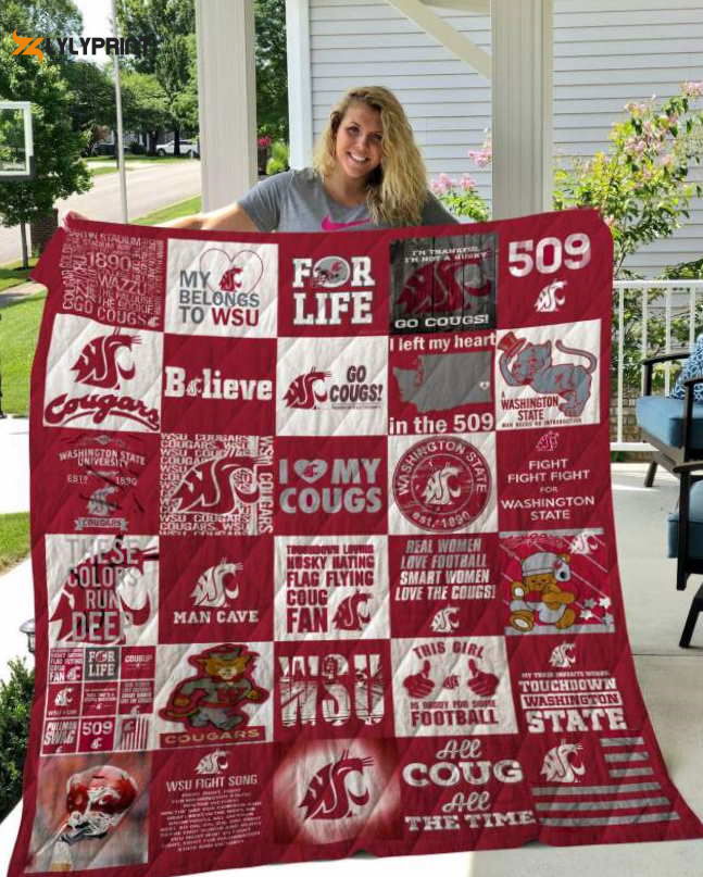 Washington State Cougars 2 Quilt Blanket For Fans Home Decor Gift Washington State Cougars 2 Quilt Blanket For Fans Home Decor Gift