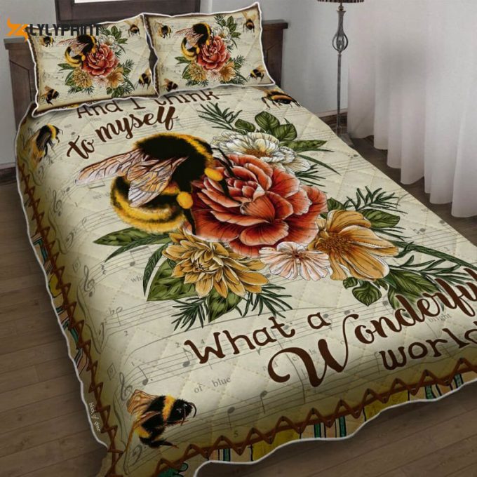 What A Wonderful World Bee And I Think To Myself Quilt Bedding Set