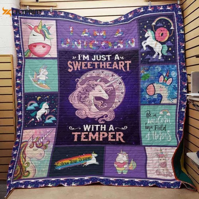 With A Temper Unicorn 3D Customized Quilt