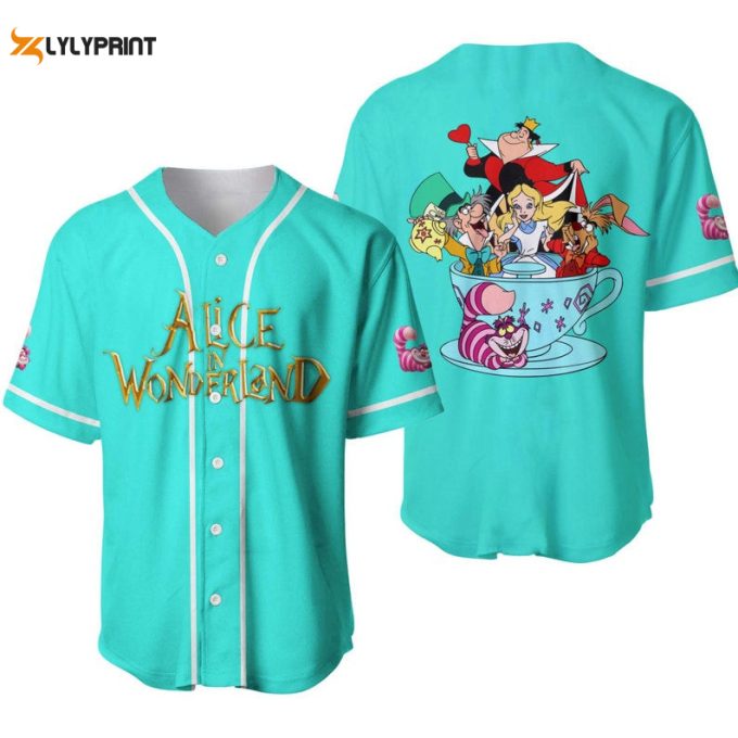 Alice In Wonderland All Over Print Baseball Jersey – Turquoise