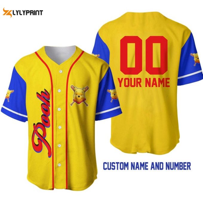 Personalized Winnie The Pooh All Over Print Baseball Jersey