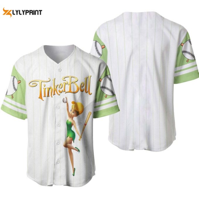 Tinker Bell All Over Print Pinstripe Baseball Jersey