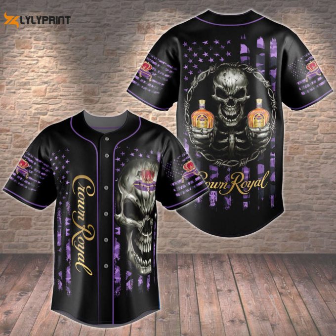 Crown Royal Smiling Skull USA Flag Pattern All Over Print 3D Unisex Baseball Jersey
