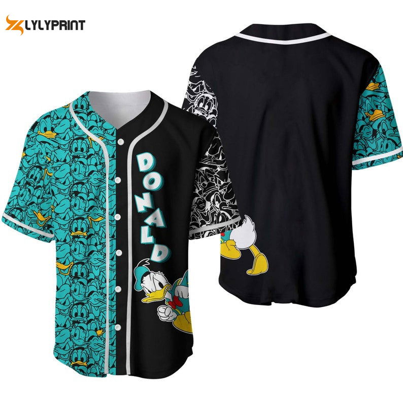 Donald Duck Pattern All Over Print Baseball Jersey & Turquoise Donald Duck Pattern All Over Print Baseball Jersey & Turquoise