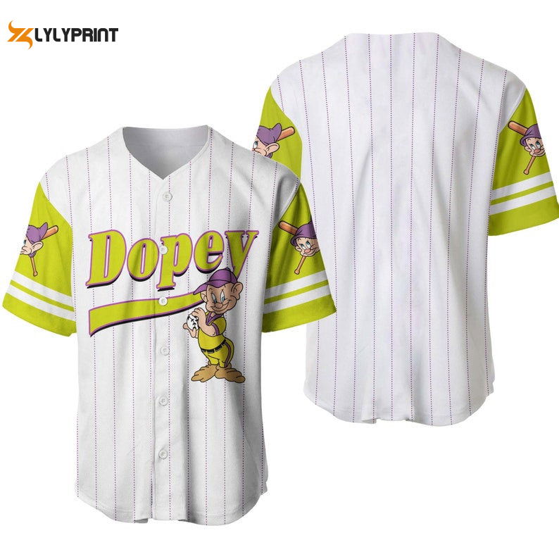Dopey Dwarf Snow White All Over Print Pinstripe Baseball Jersey – Gift for Men Women Dopey Dwarf Snow White All Over Print Pinstripe Baseball Jersey – Gift for Men Women