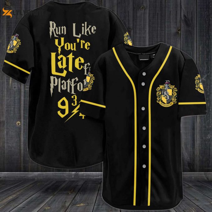 Harry Potter Run Like You’re Late For Platform 9 3/4 Hufflepuff Baseball Jersey