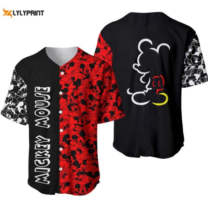 Mickey Mouse Pattern All Over Print Baseball Jersey & Black
