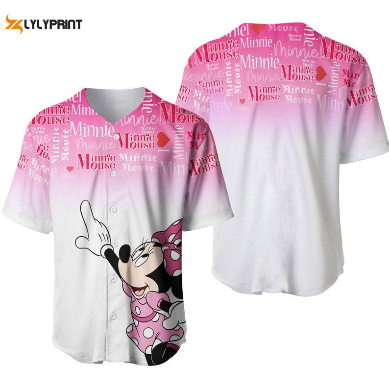 Minnie Mouse Quotes Pattern All Over Print Baseball Jersey – Ombre Pink White Minnie Mouse Quotes Pattern All Over Print Baseball Jersey – Ombre Pink White
