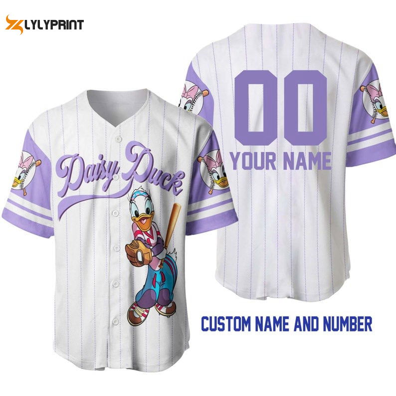 Personalized Daisy Duck All Over Print Pinstripe Baseball Jersey Personalized Daisy Duck All Over Print Pinstripe Baseball Jersey