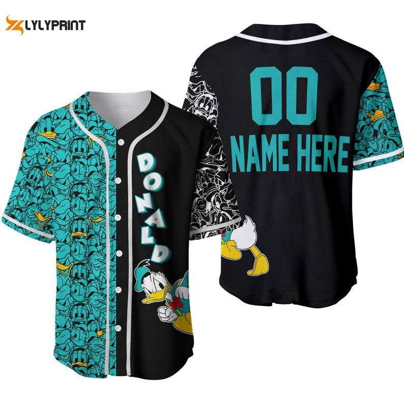 Personalized Donald Duck Pattern All Over Print Baseball Jersey & Turquoise Personalized Donald Duck Pattern All Over Print Baseball Jersey & Turquoise