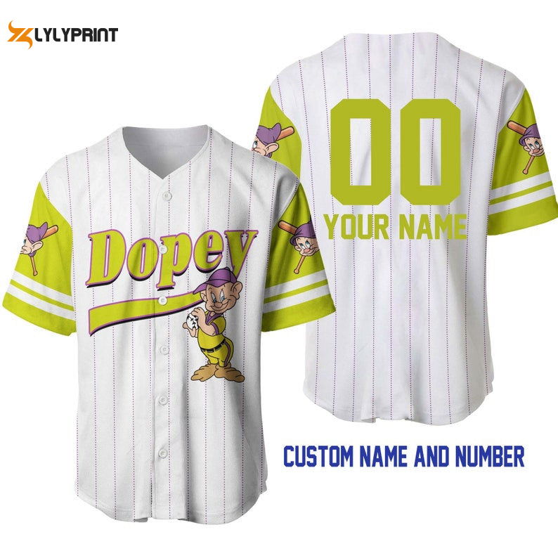 Personalized Dopey Dwarf Snow White All Over Print Pinstripe Baseball Jersey – Gift for Men Women Personalized Dopey Dwarf Snow White All Over Print Pinstripe Baseball Jersey – Gift for Men Women