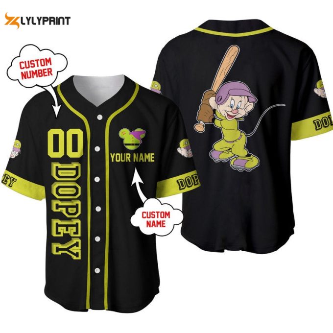 Personalized Dopey Dwarf Snow White Playing Baseball All Over Print Baseball Jersey