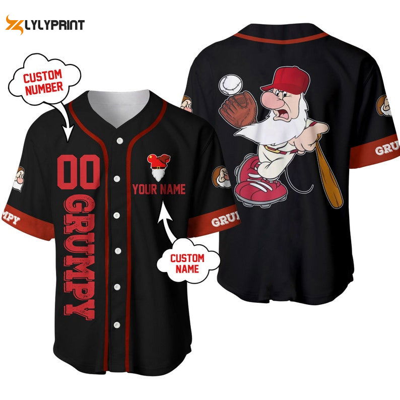 Personalized Grumpy Dwarf In Snow White Disney All Over Print Baseball Jersey Personalized Grumpy Dwarf In Snow White Disney All Over Print Baseball Jersey