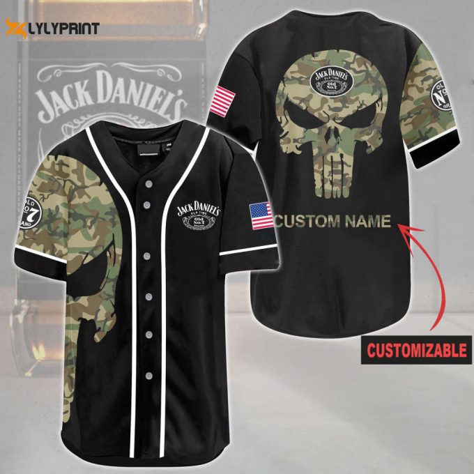 Personalized JD Old Time Skull Pattern All Over Print Camo Unisex Baseball Jersey