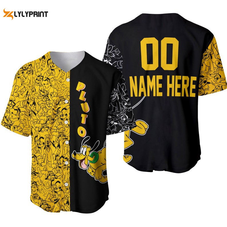 Personalized Pluto Dog Pattern All Over Print Baseball Jersey Yellow Personalized Pluto Dog Pattern All Over Print Baseball Jersey Yellow