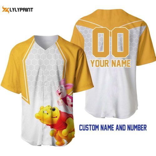 Personalized Winnie The Pooh Piglet Honey Pattern All Over Print Baseball Jersey