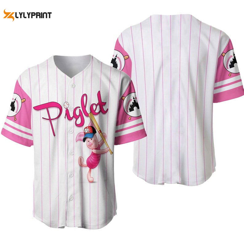 Piglet Pig Winnie The Pooh All Over Print Pinstripe Baseball Jersey Piglet Pig Winnie The Pooh All Over Print Pinstripe Baseball Jersey