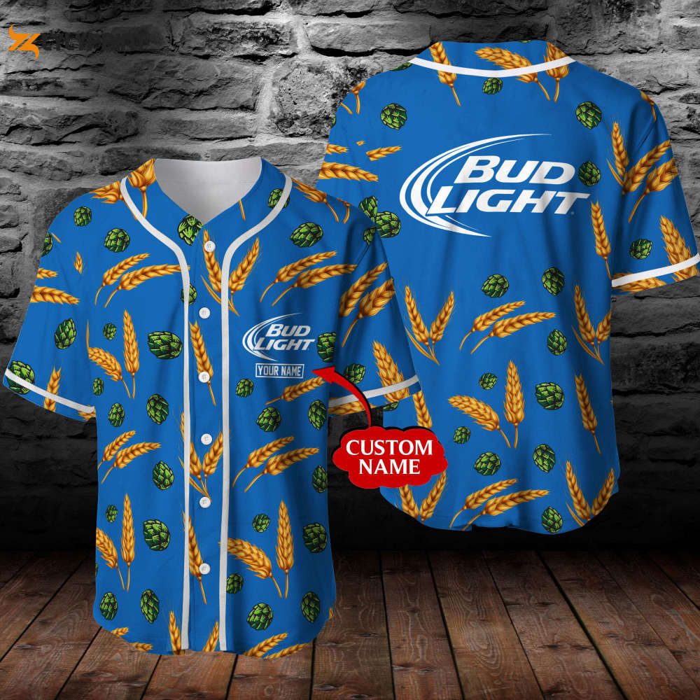 Custom Bud Light Beer Wheat Pattern 3D Baseball Jersey – Unisex Gift for Men & Women Custom Bud Light Beer Wheat Pattern 3D Baseball Jersey – Unisex Gift for Men & Women