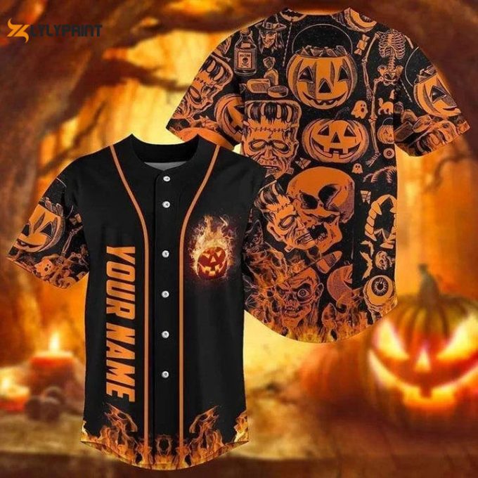 Personalized Scary Halloween Pattern All Over Print Baseball Jersey